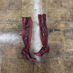 Fashion Nova Red Heeled Boots Lace-Up Design